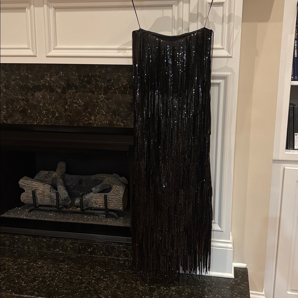 Zara Limited Edition SEQUIN FRINGE Black Midi DRESS sz.XS - Picture 14 of 15
